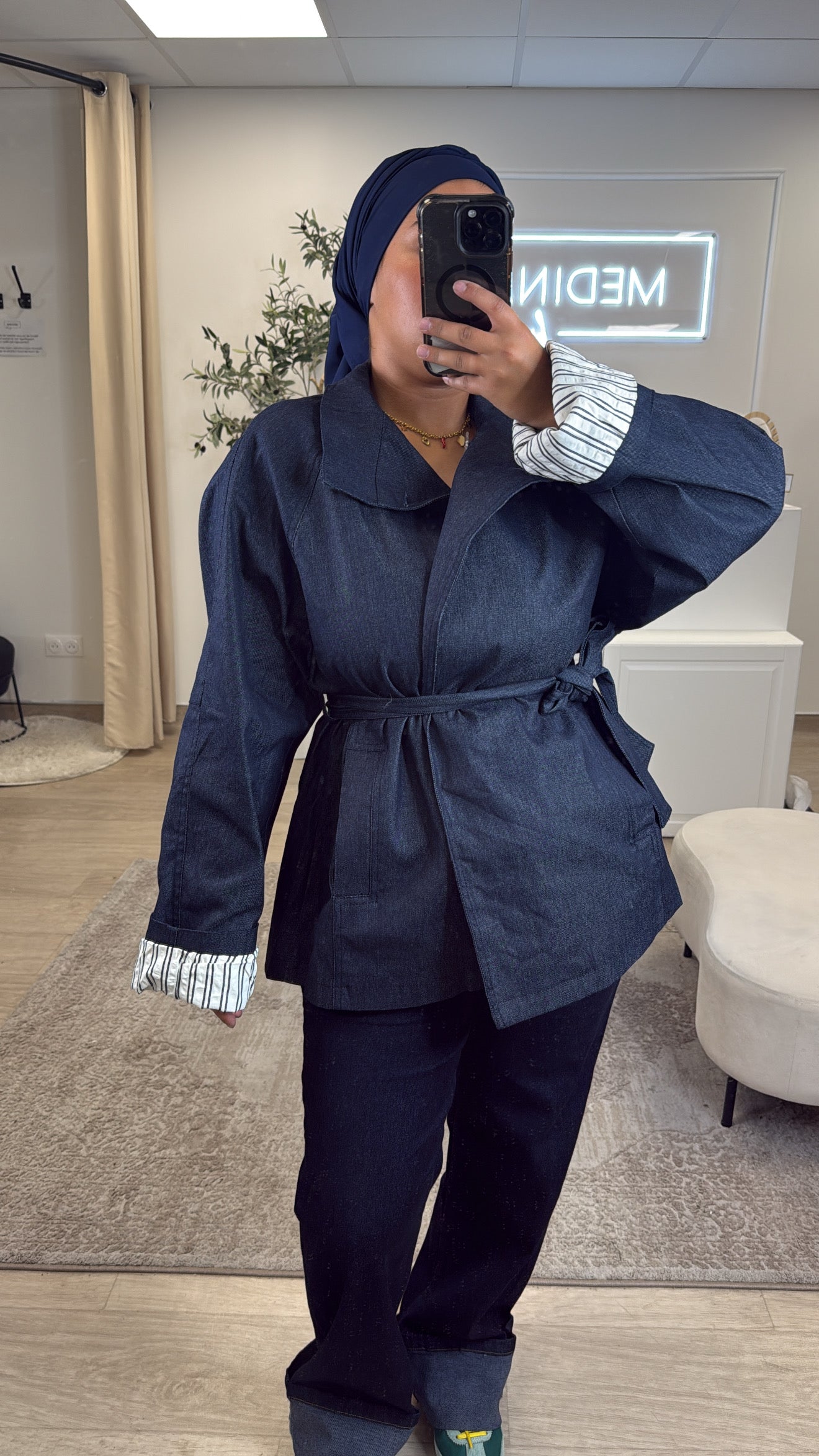 Trench Rayé en Jean