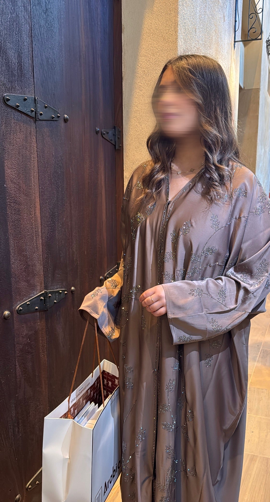 ABAYA LAYANA STRASS [ TAUPE ]