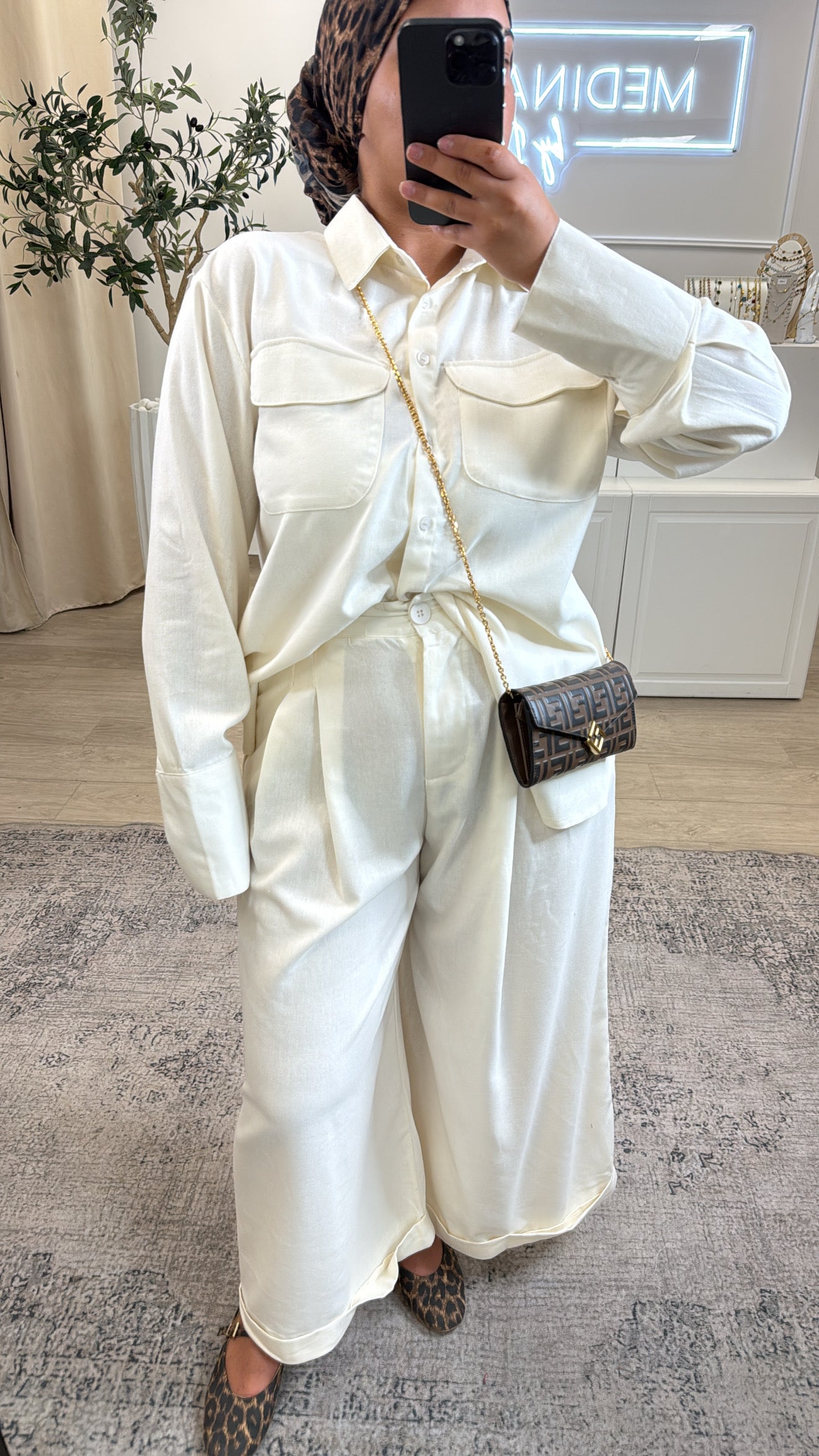 ENSEMBLE PREMIUM CHEMISE + PANTALON CINTRÉ [ crème ]