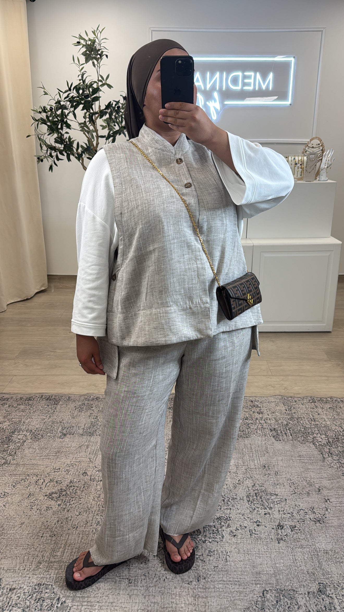 ENSEMBLE PREMIUM LIN Gilet + Pantalon [ Taupe ]
