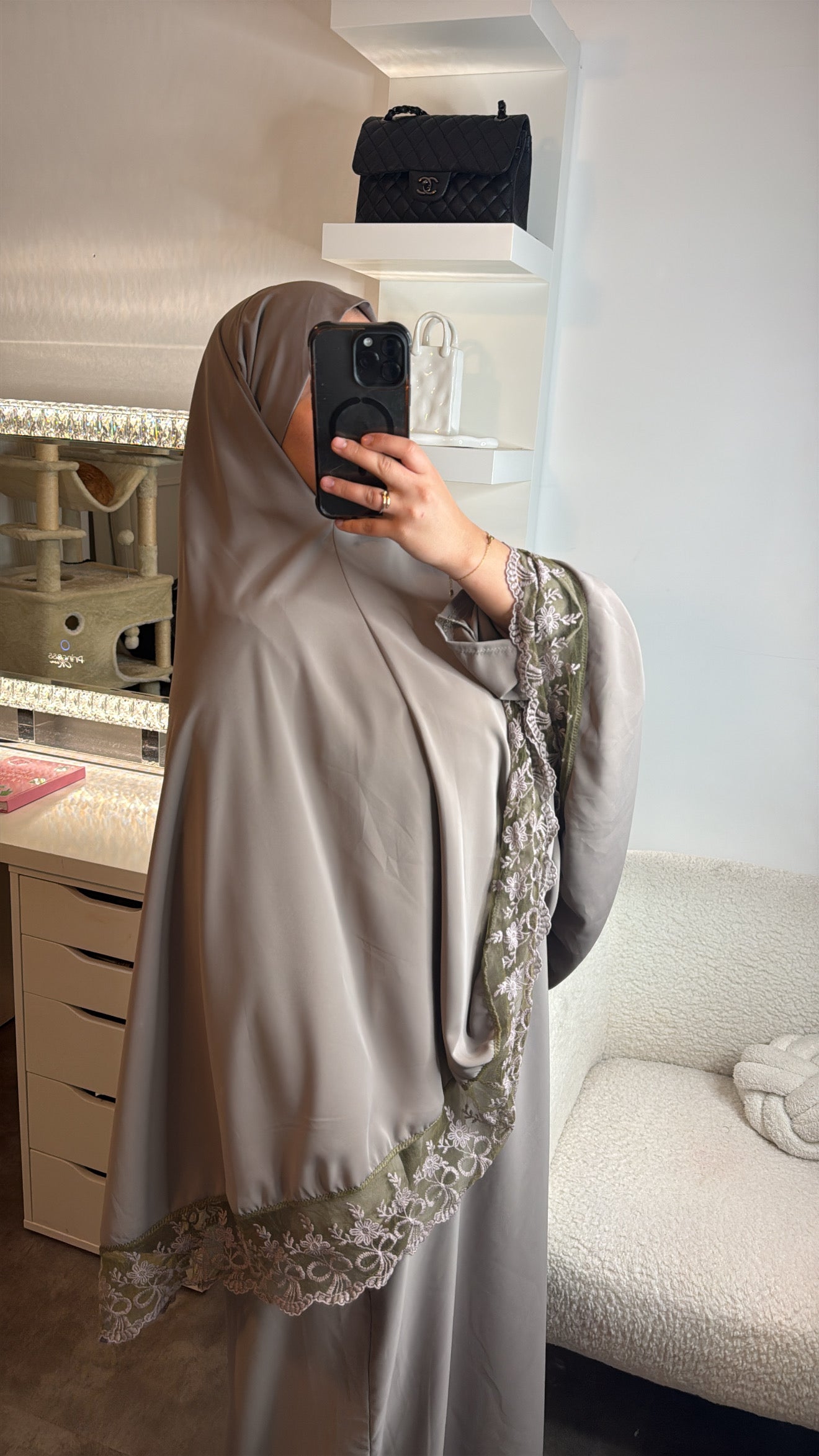ABAYA KHIMARS DENTELLE [ Taupe ]