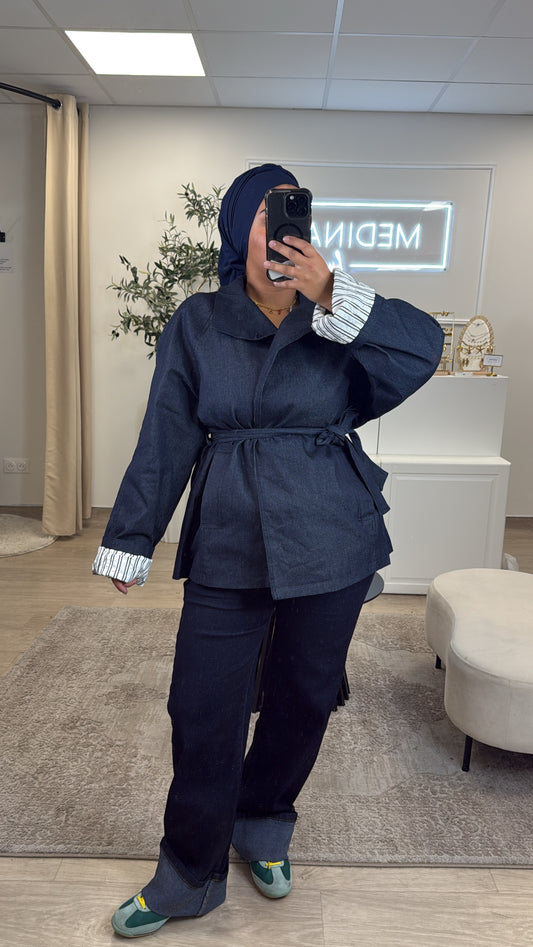 Trench Rayé en Jean