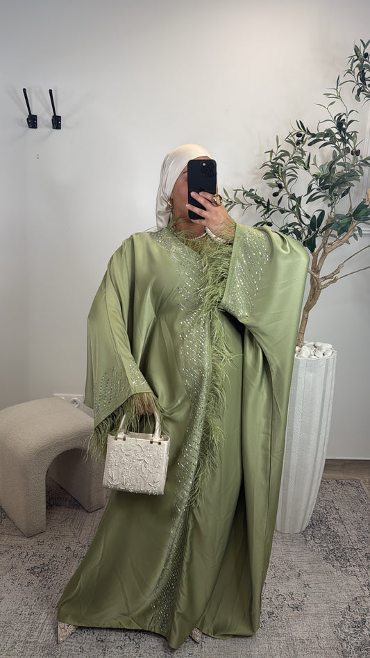 ABAYA FARASHA EN PLUMES [ olive ]