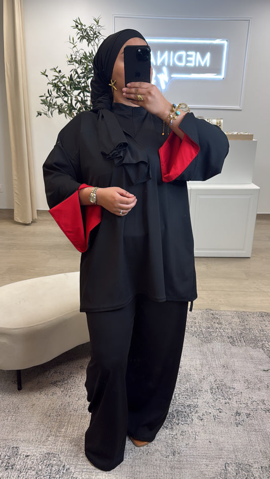 Burkini Premium 3 pièces à zip [ Noir , rouge ]