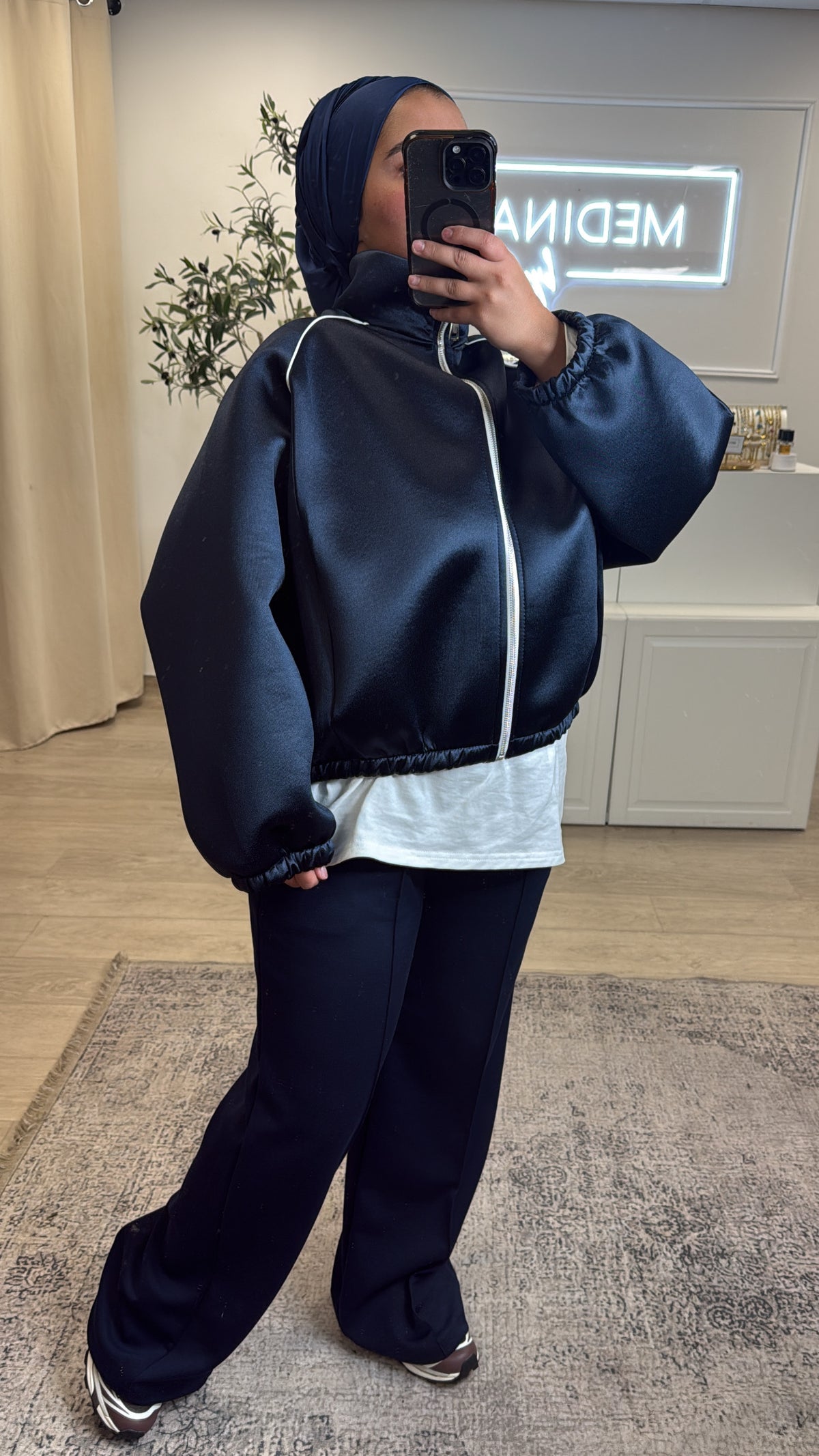 Veste satiné à zip [ marine ]
