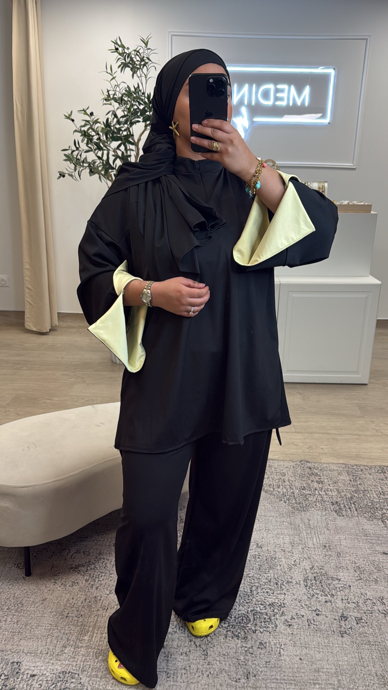 Burkini Premium 3 pièces à zip [ Noir , jaune ]