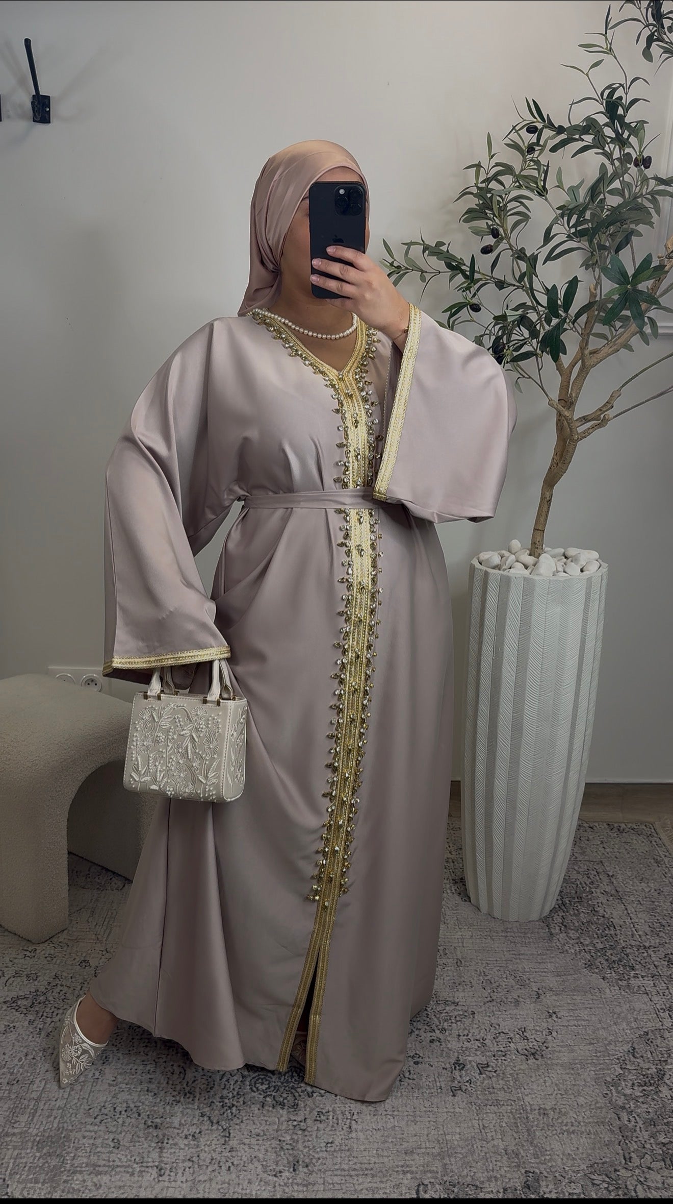 ABAYA PREMIUM NOUR [ TAUPE ET GOLD]