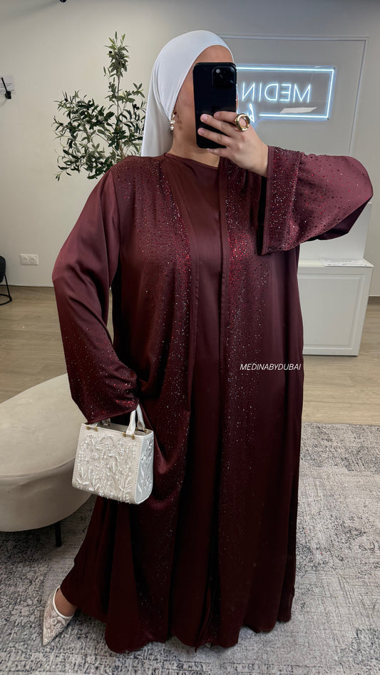 ENSEMBLE KIMONO ET SOUS ROBE À STRASS [ bordeau ]