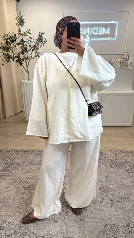 ENSEMBLE PREMIUM A BOUTON  PANTALON + CHEMISE OVERSIZE [ crème ]