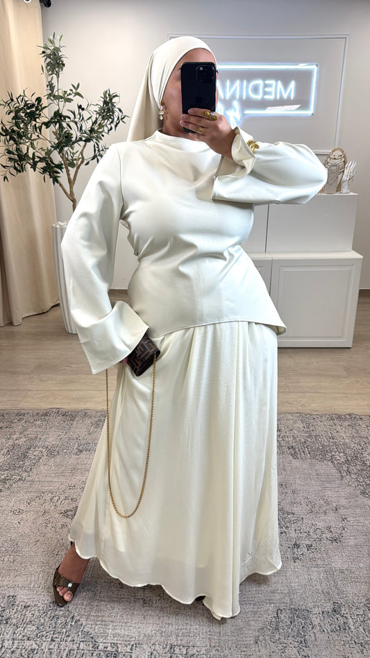ENSEMBLE PREMIUM JUPE + HAUT CINTRÉ [ crème ]