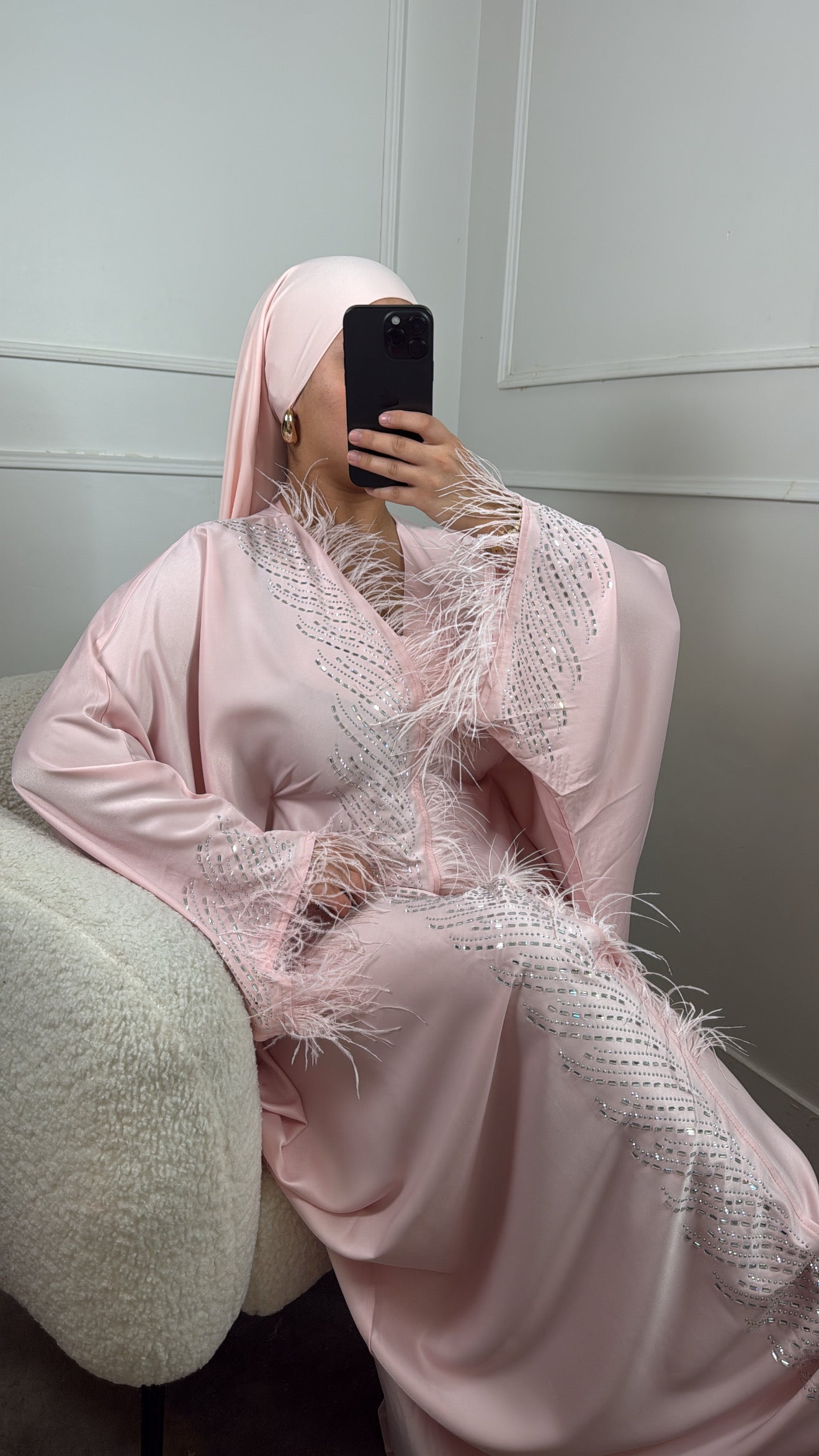 ABAYA FARASHA EN PLUMES [ PINK ]