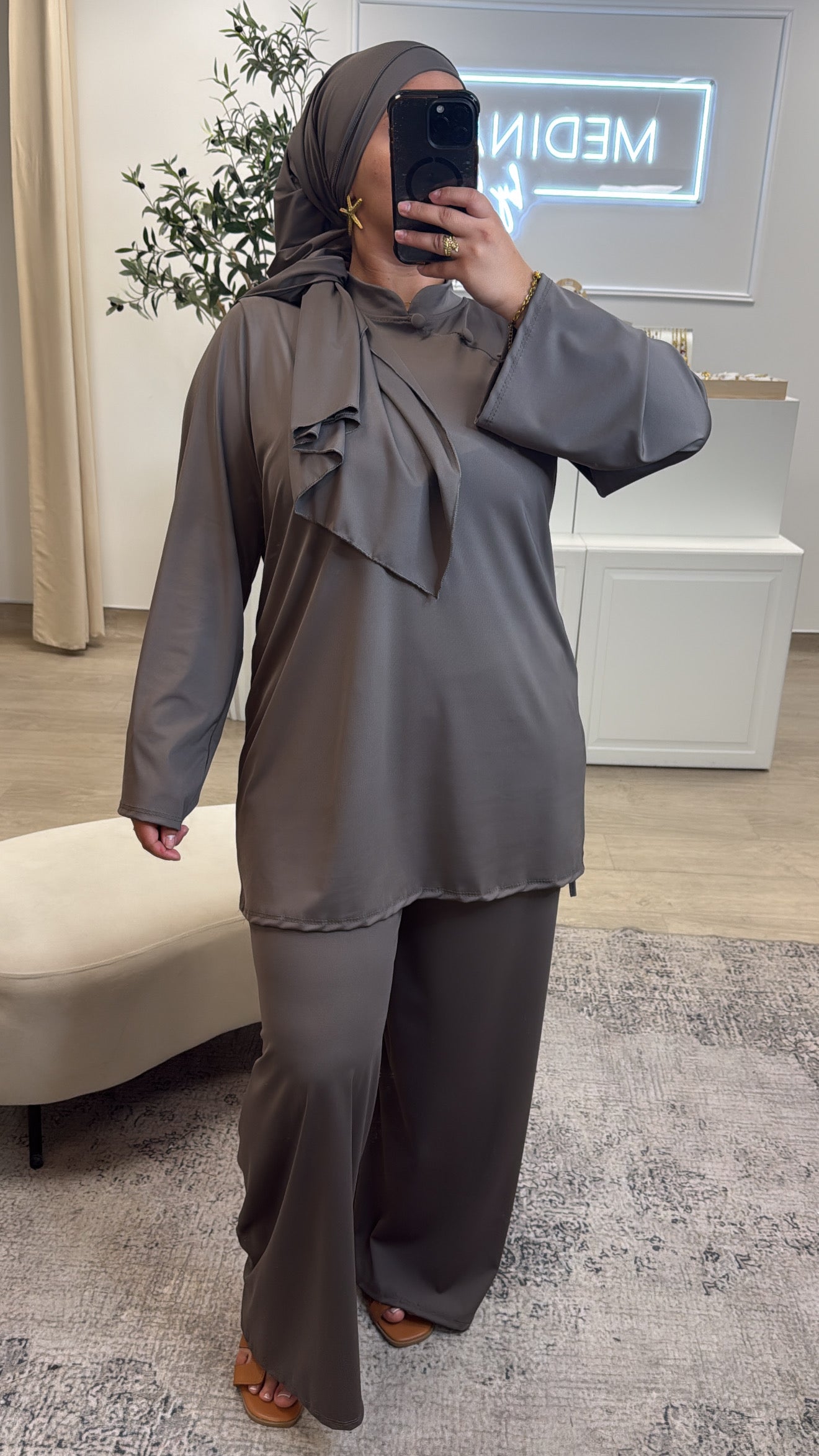 Burkini Premium 3 pièces à bouton [ taupe ]