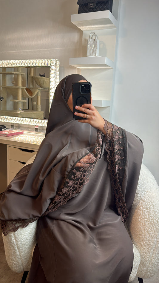 ABAYA KHIMARS DENTELLE [ MOKA]