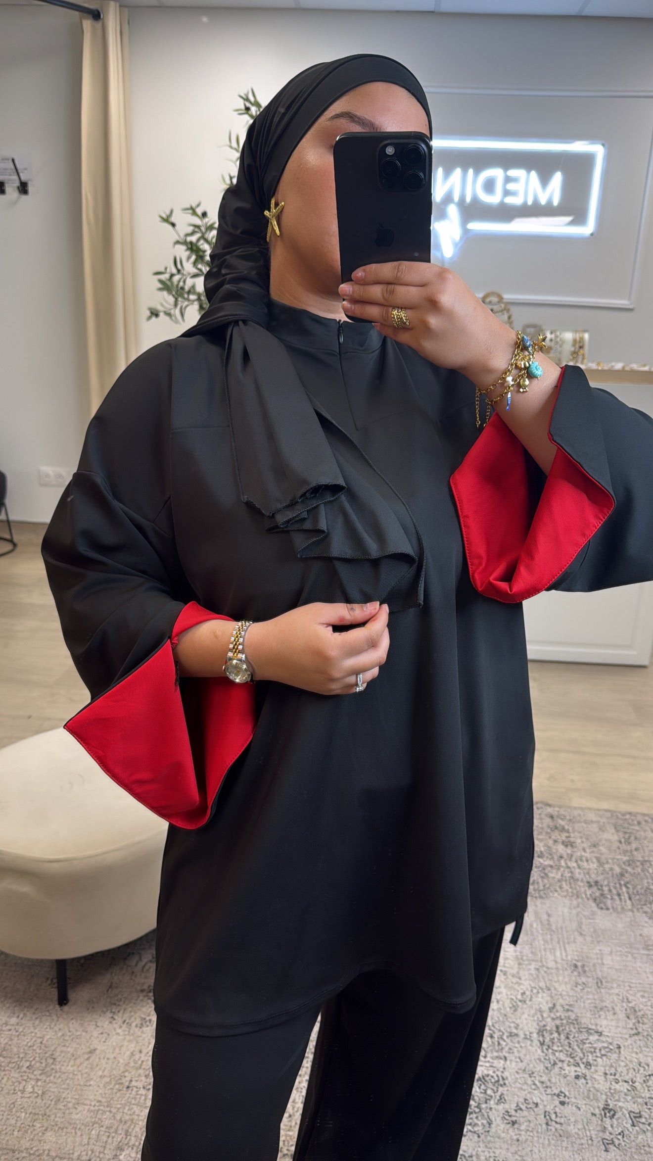 Burkini Premium 3 pièces à zip [ Noir , rouge ]