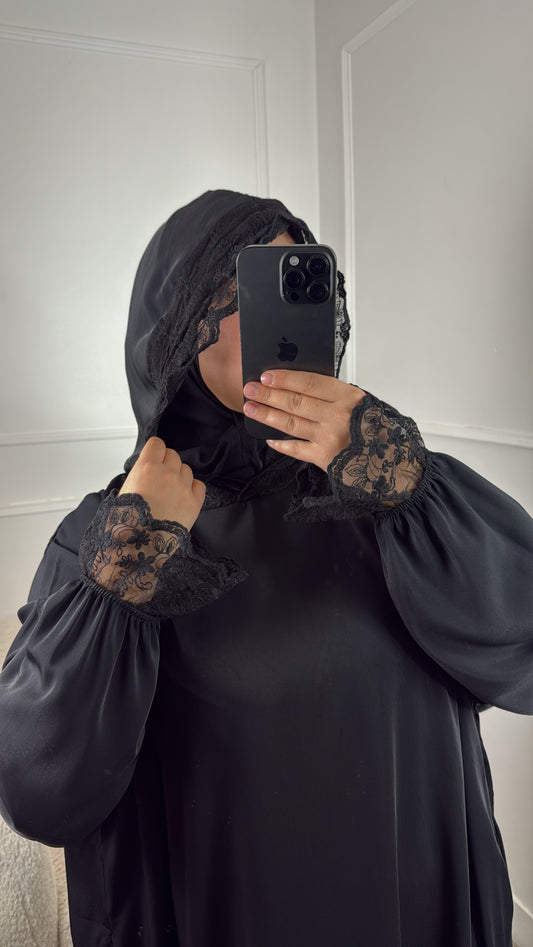 ABAYA HIJAB INTÉGRÉ DENTELLE [ noir ]