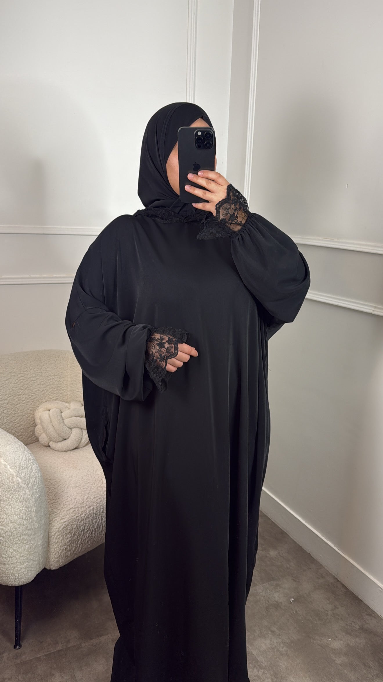 ABAYA HIJAB INTÉGRÉ DENTELLE [ noir ]