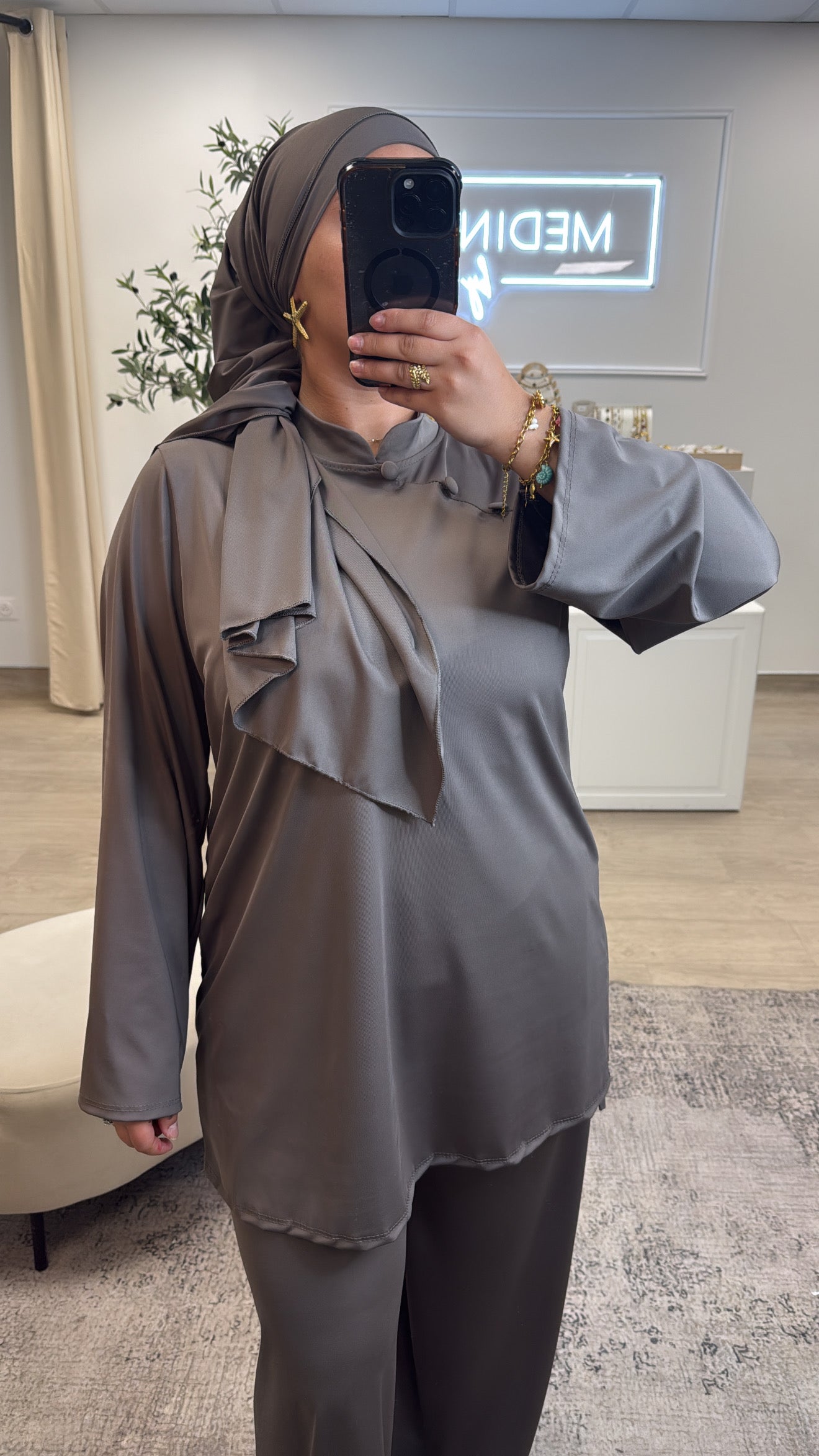 Burkini Premium 3 pièces à bouton [ taupe ]