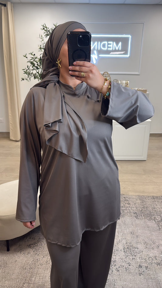 Burkini Premium 3 pièces à bouton [ taupe ]