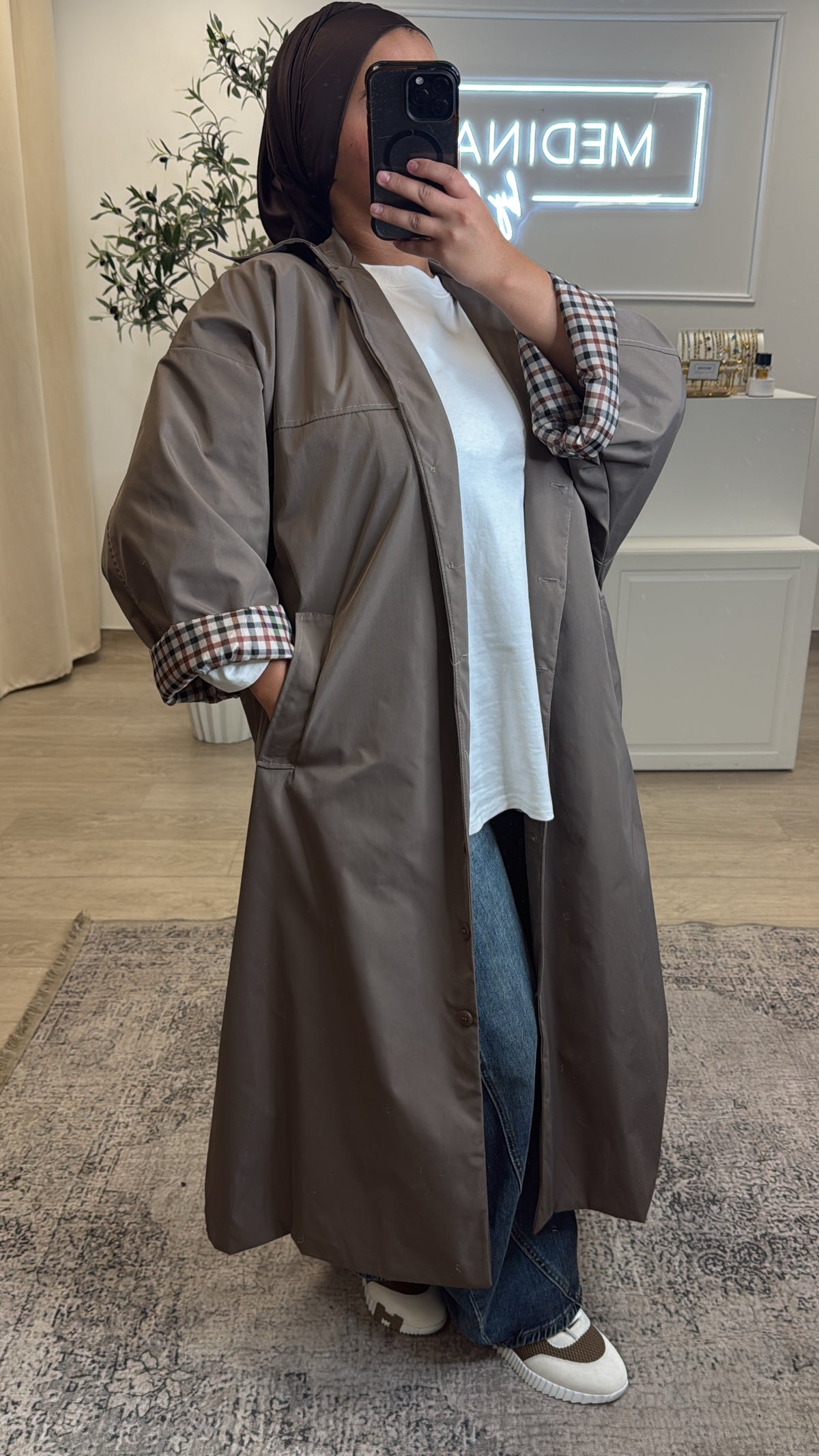 Trench à carreaux [ taupe ]