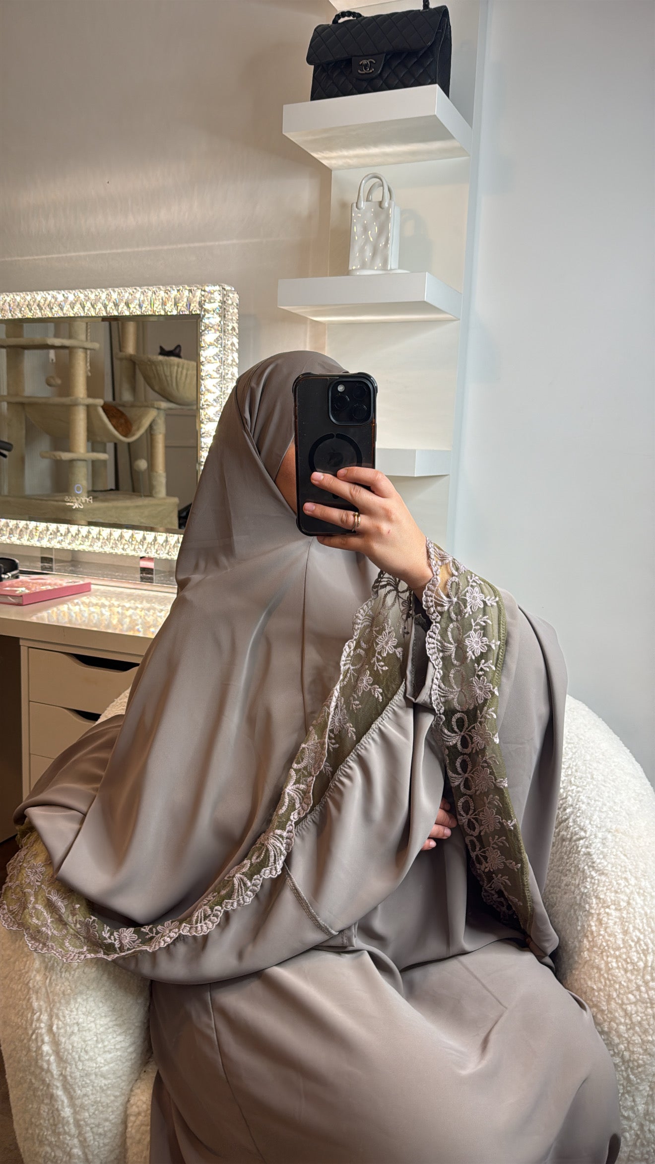 ABAYA KHIMARS DENTELLE [ Taupe ]
