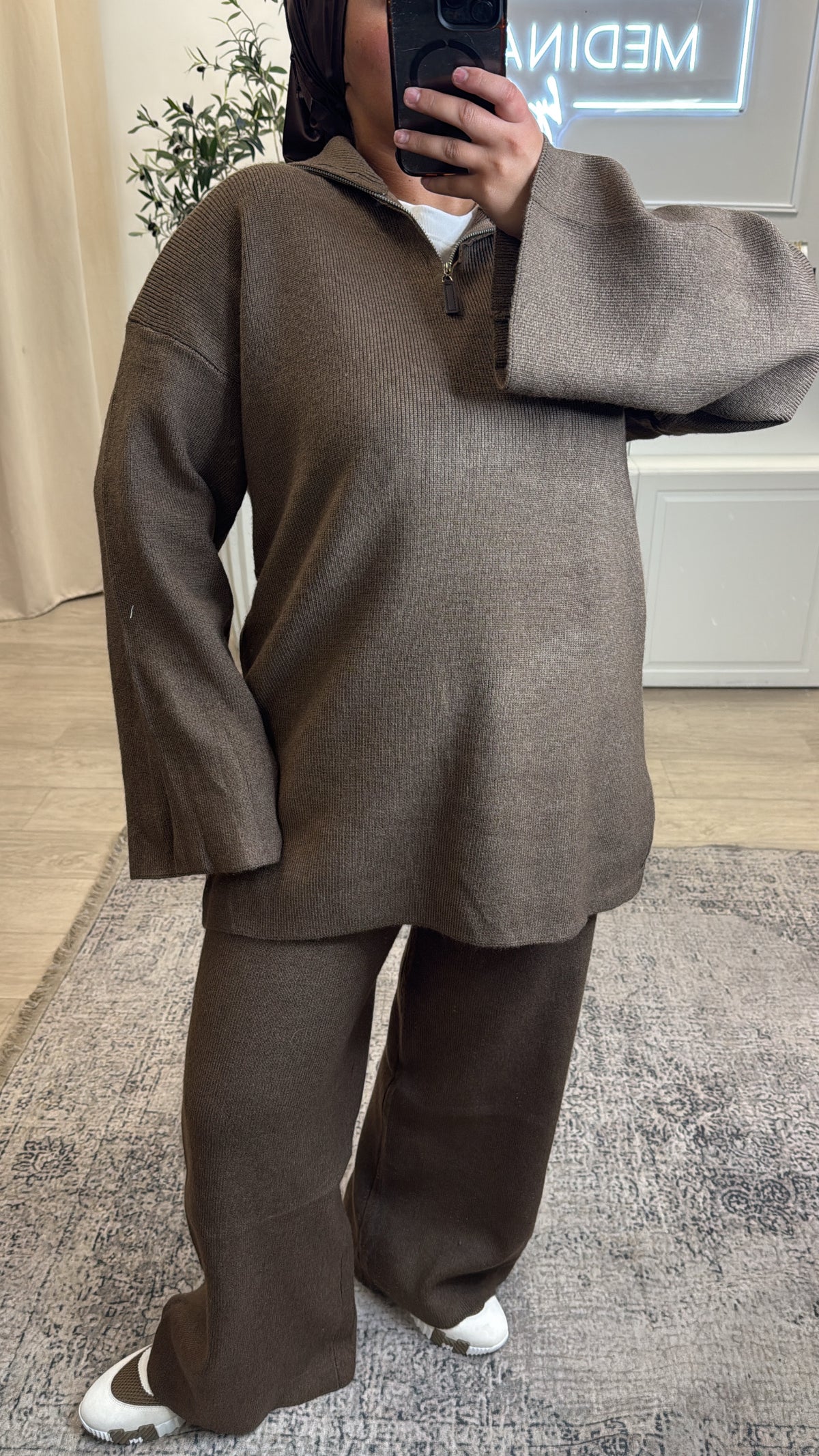 Ensemble haut à zip + pantalon [ mocca ]