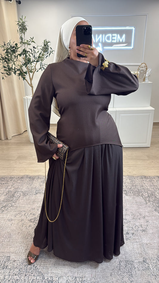 ENSEMBLE PREMIUM JUPE + HAUT CINTRÉ [ choco ]