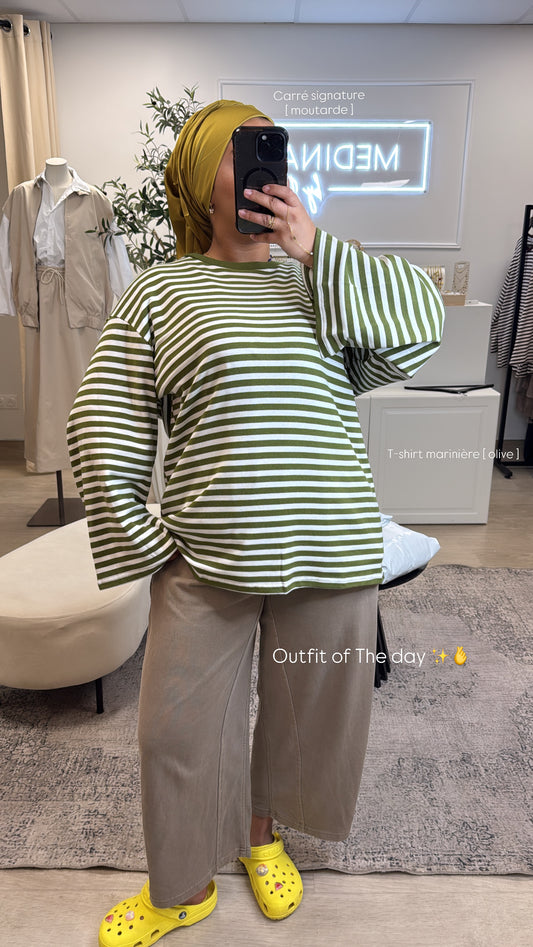 T-shirt marinière [ olive  ]