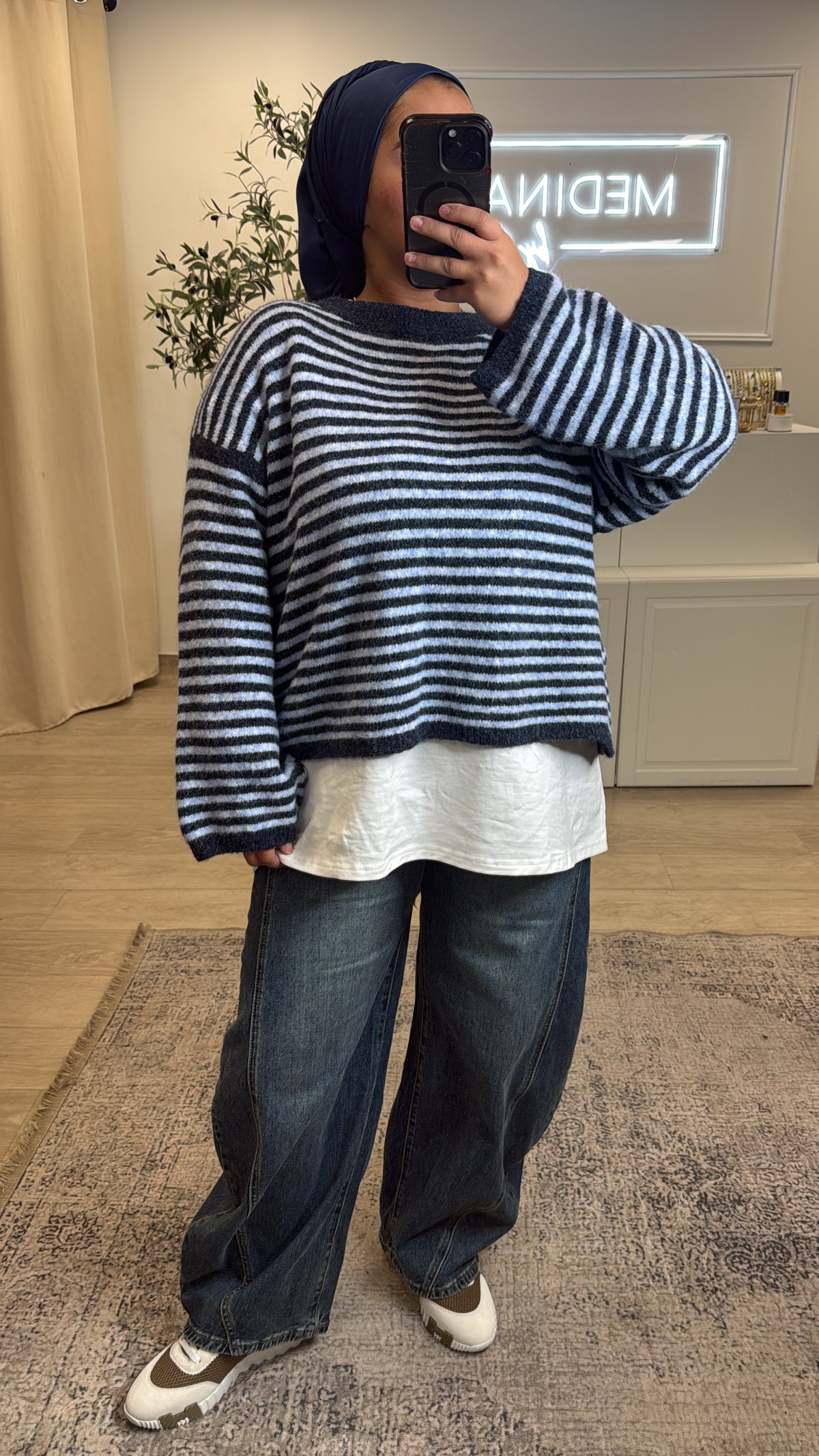 Pull noeud à carreaux [ marine ]