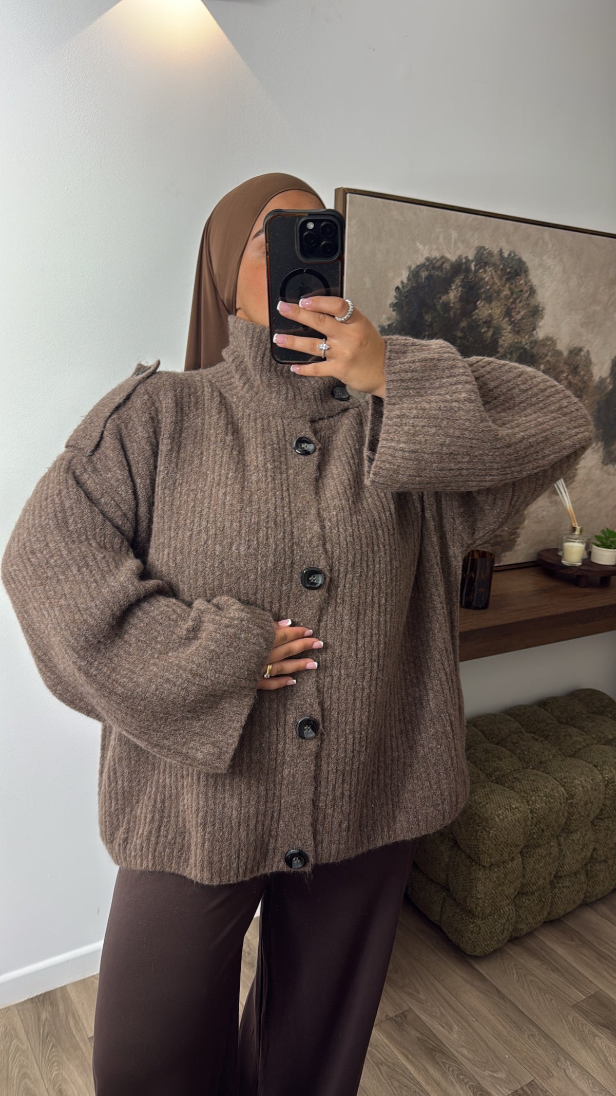 PULL OVERSIZE A BOUTON [ MARRON ]