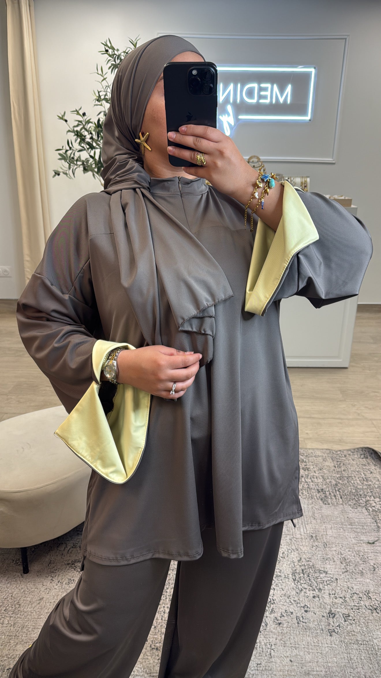 Burkini Premium 3 pièces à zip [ Taupe , jaune ]