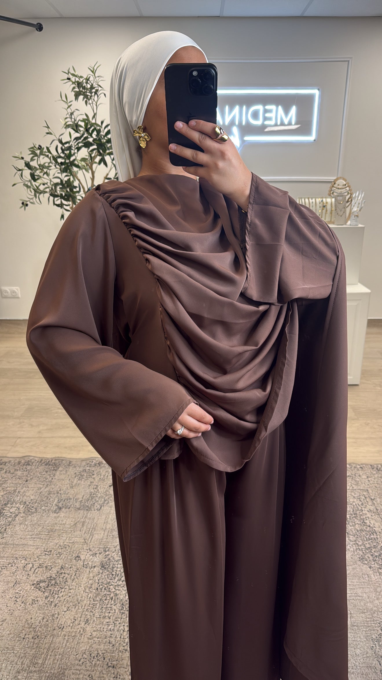 ENSEMBLE DRAPÉE pantalon + tunique longue [ marron ]