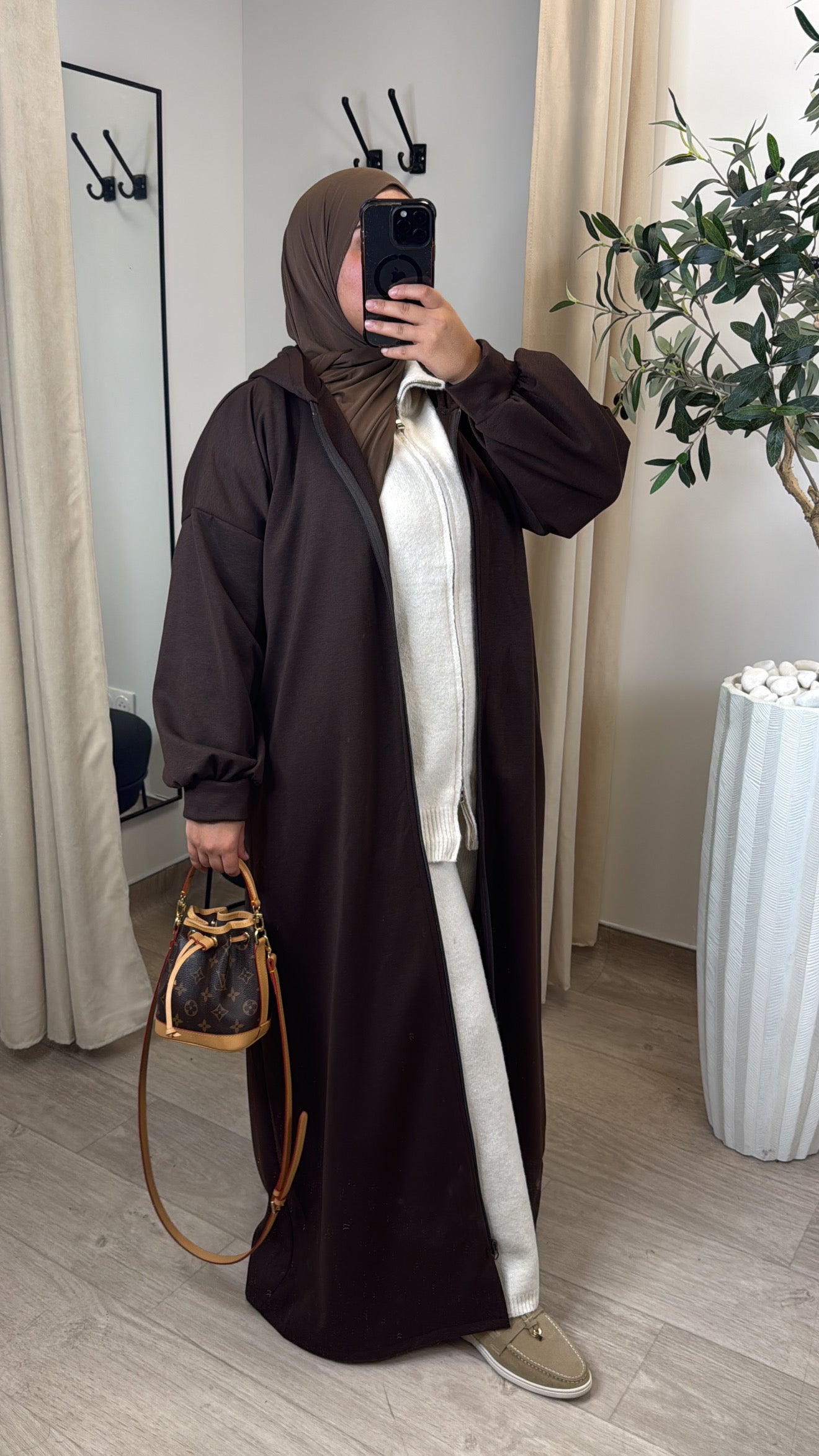 Gilet long à zip [ marron ]