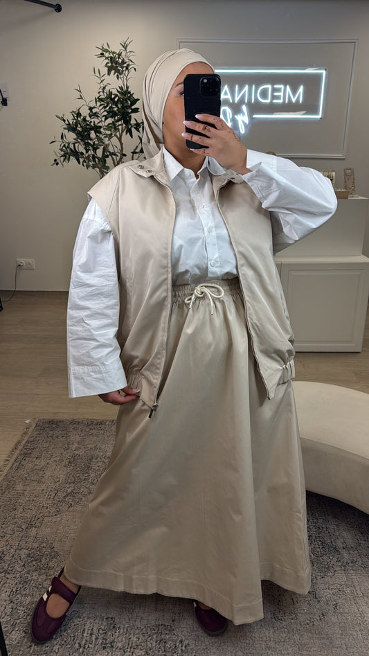 Ensemble Premium gilet + jupe avec élastique [ camel ]