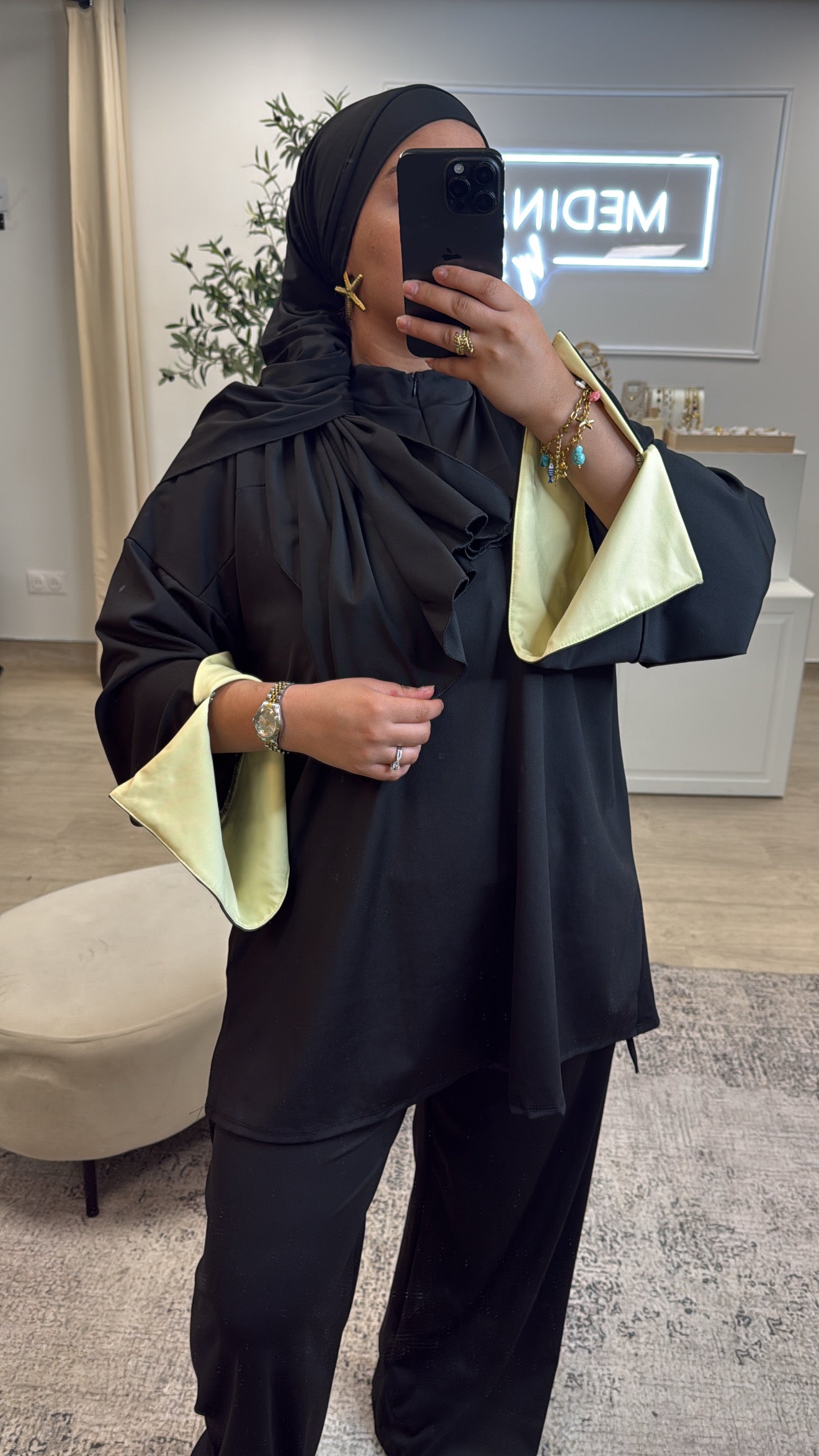 Burkini Premium 3 pièces à zip [ Noir , jaune ]