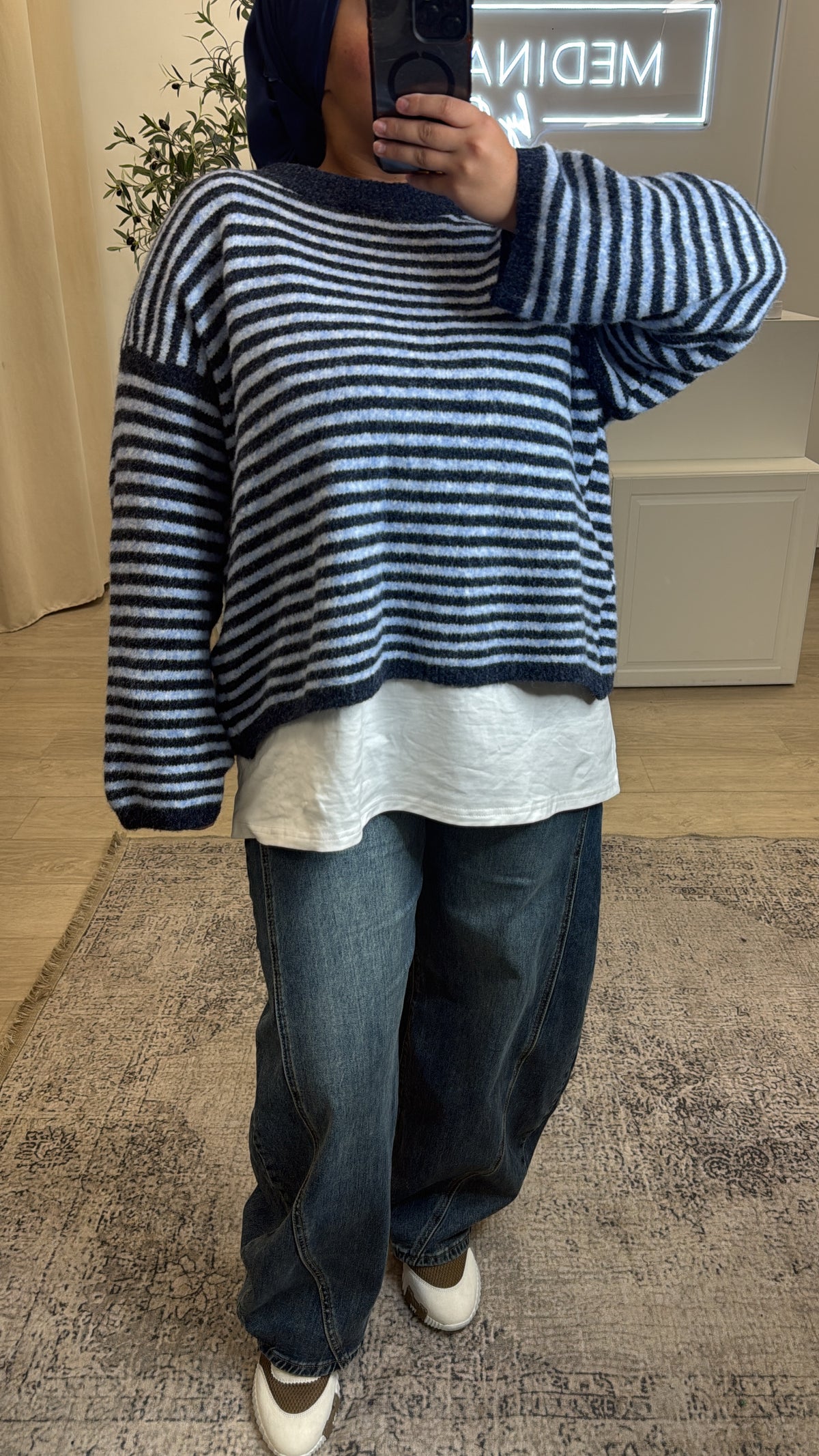 Pull noeud à carreaux [ marine ]