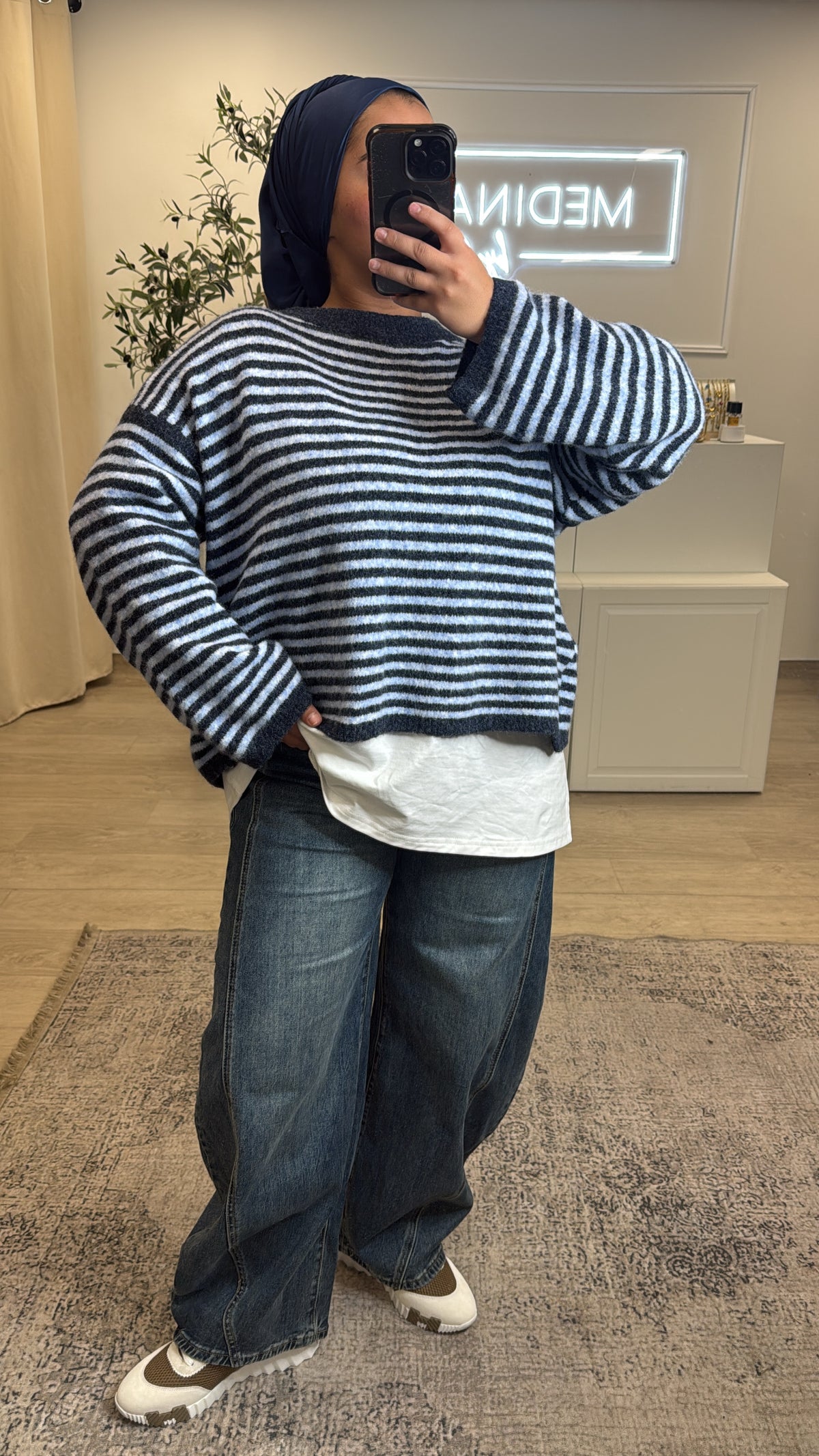 Pull noeud à carreaux [ marine ]
