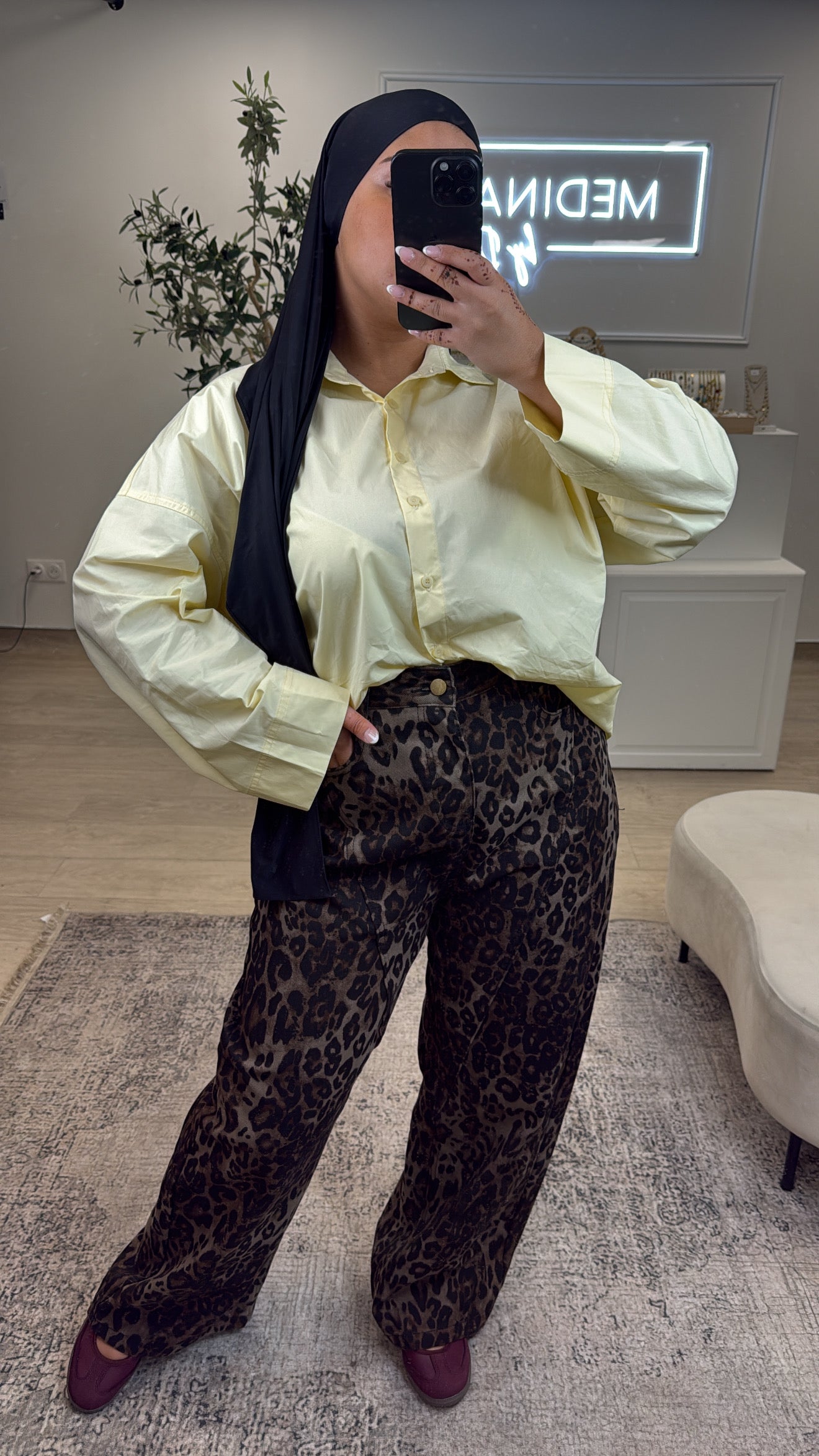 Jeans taille haut léopard