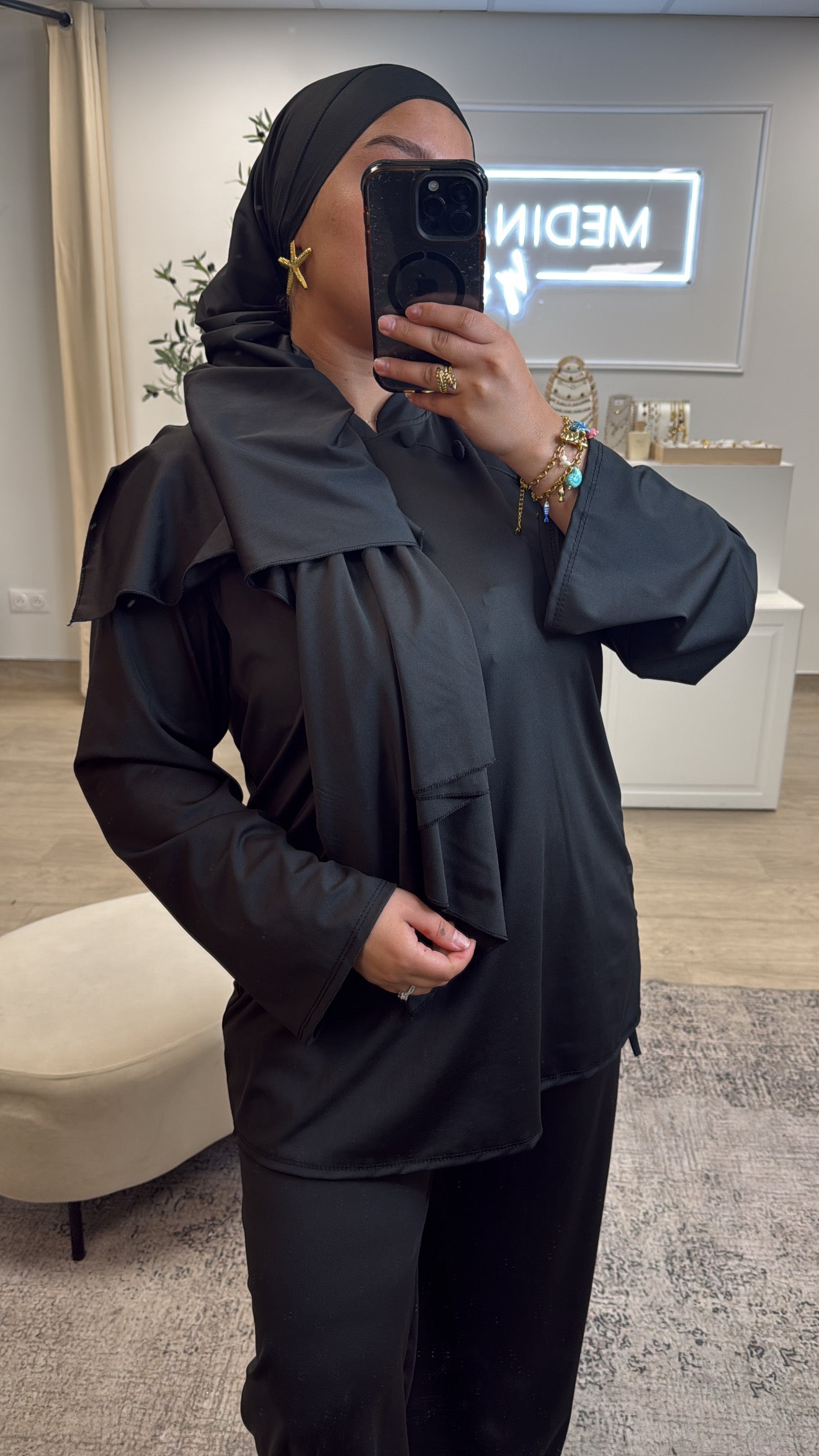 Burkini Premium 3 pièces à bouton [ noir ]