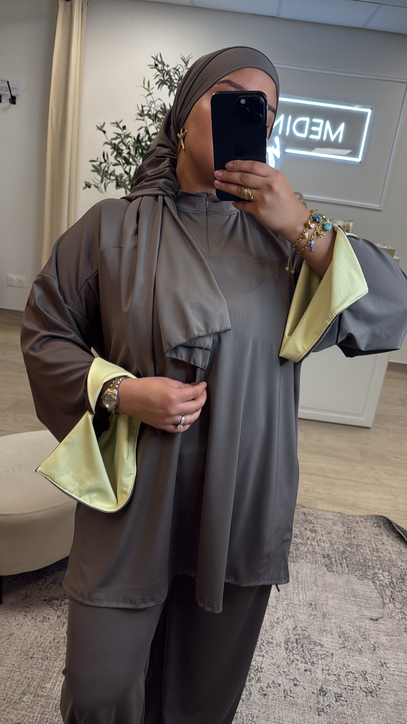 Burkini Premium 3 pièces à zip [ Taupe , jaune ]