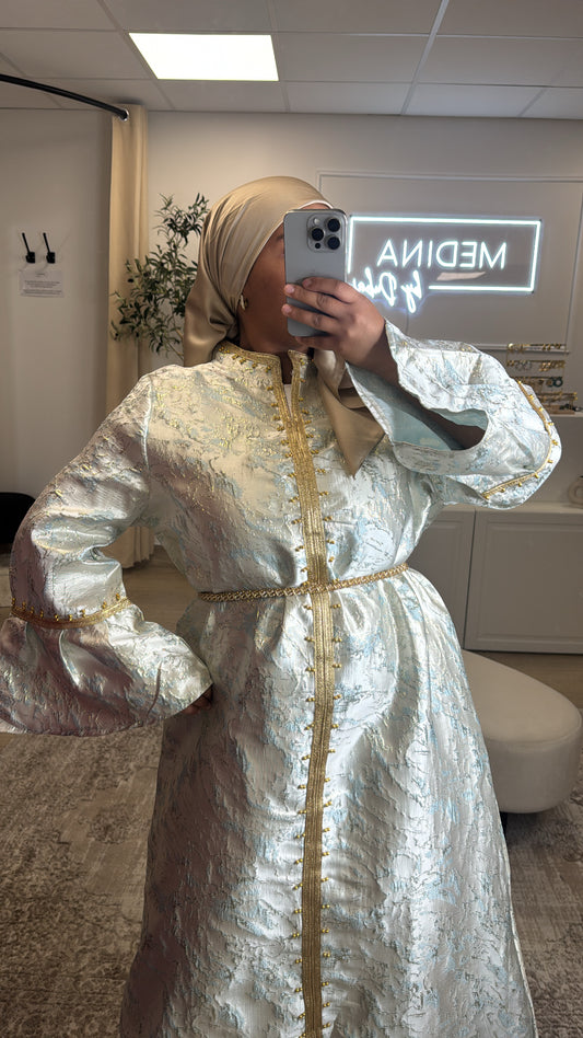 Abaya Premium en tissu brocard [ bleu ciel ]