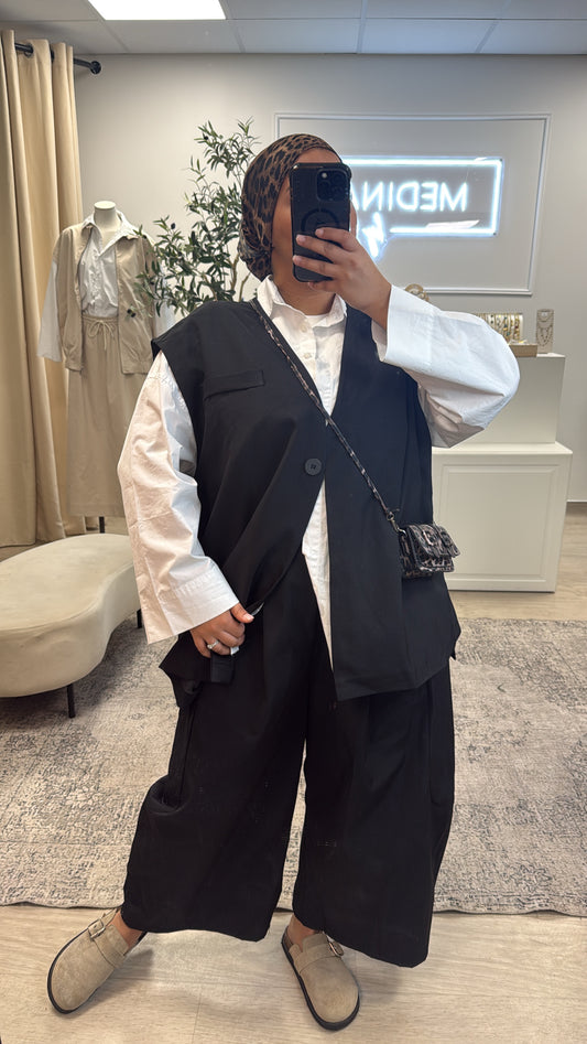 GILET OVERSIZE A BOUTON [ Noir ]