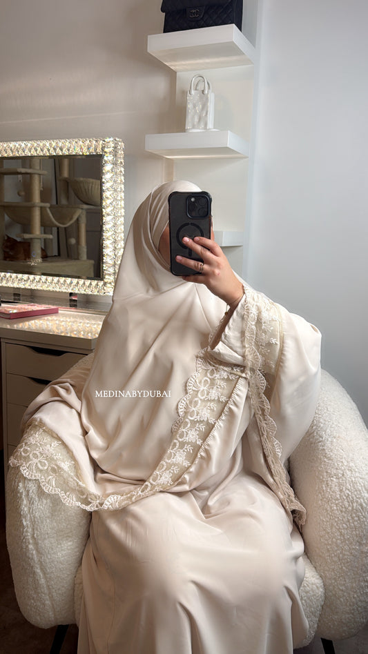ABAYA KHIMARS DENTELLE [ crème ]