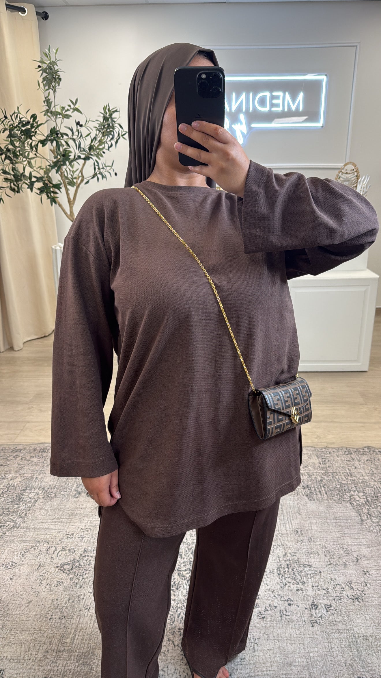 ENSEMBLE T-SHIRT MANCHE LONGUE + PANTALON [ CHOCO ]
