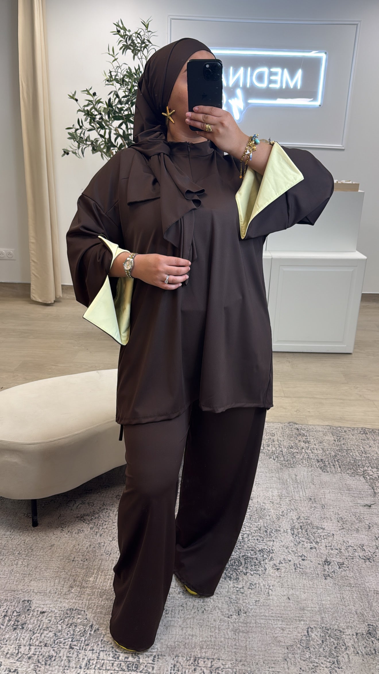 Burkini Premium 3 pièces à zip [ Marron , jaune ]