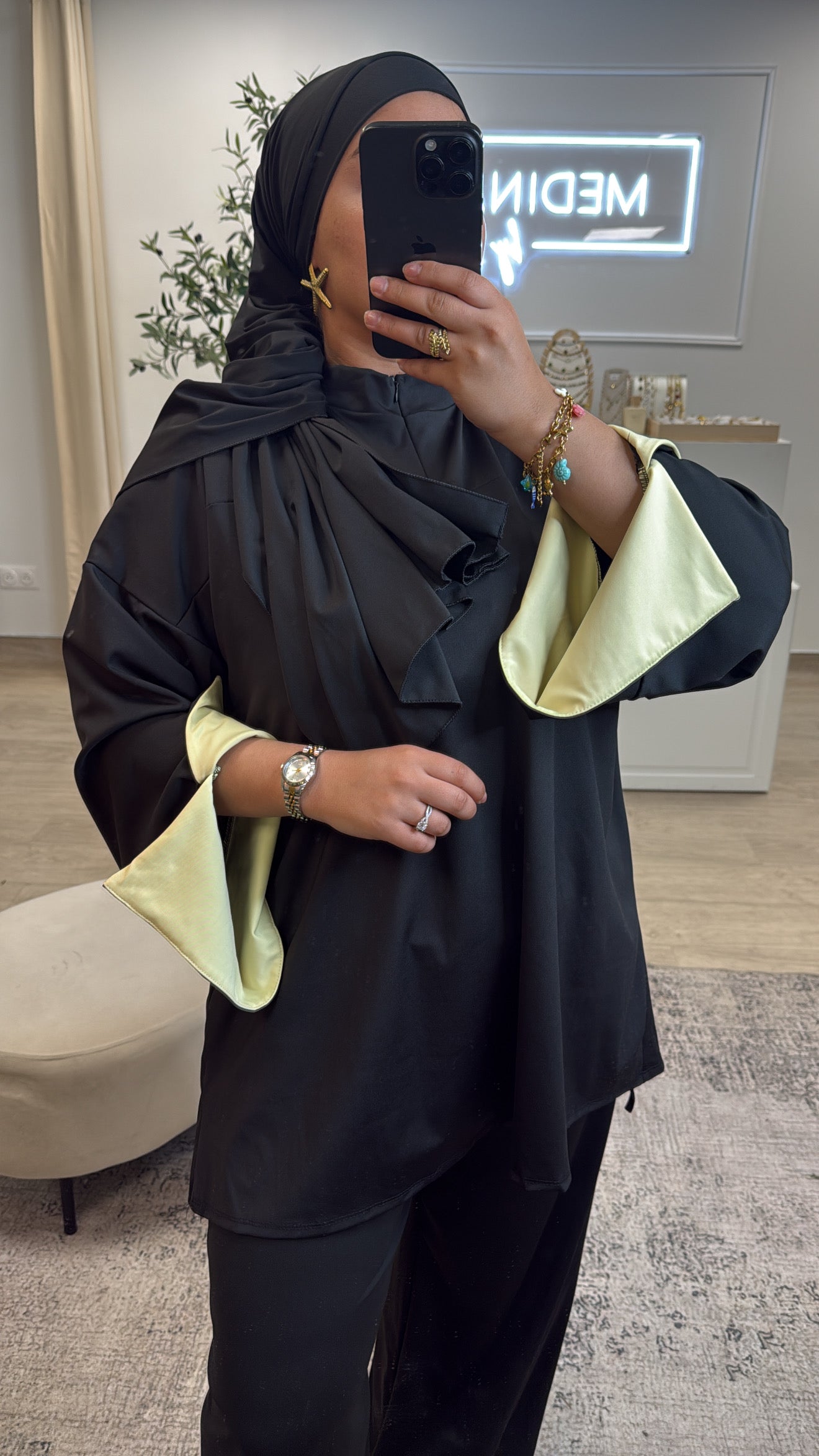 Burkini Premium 3 pièces à zip [ Noir , jaune ]