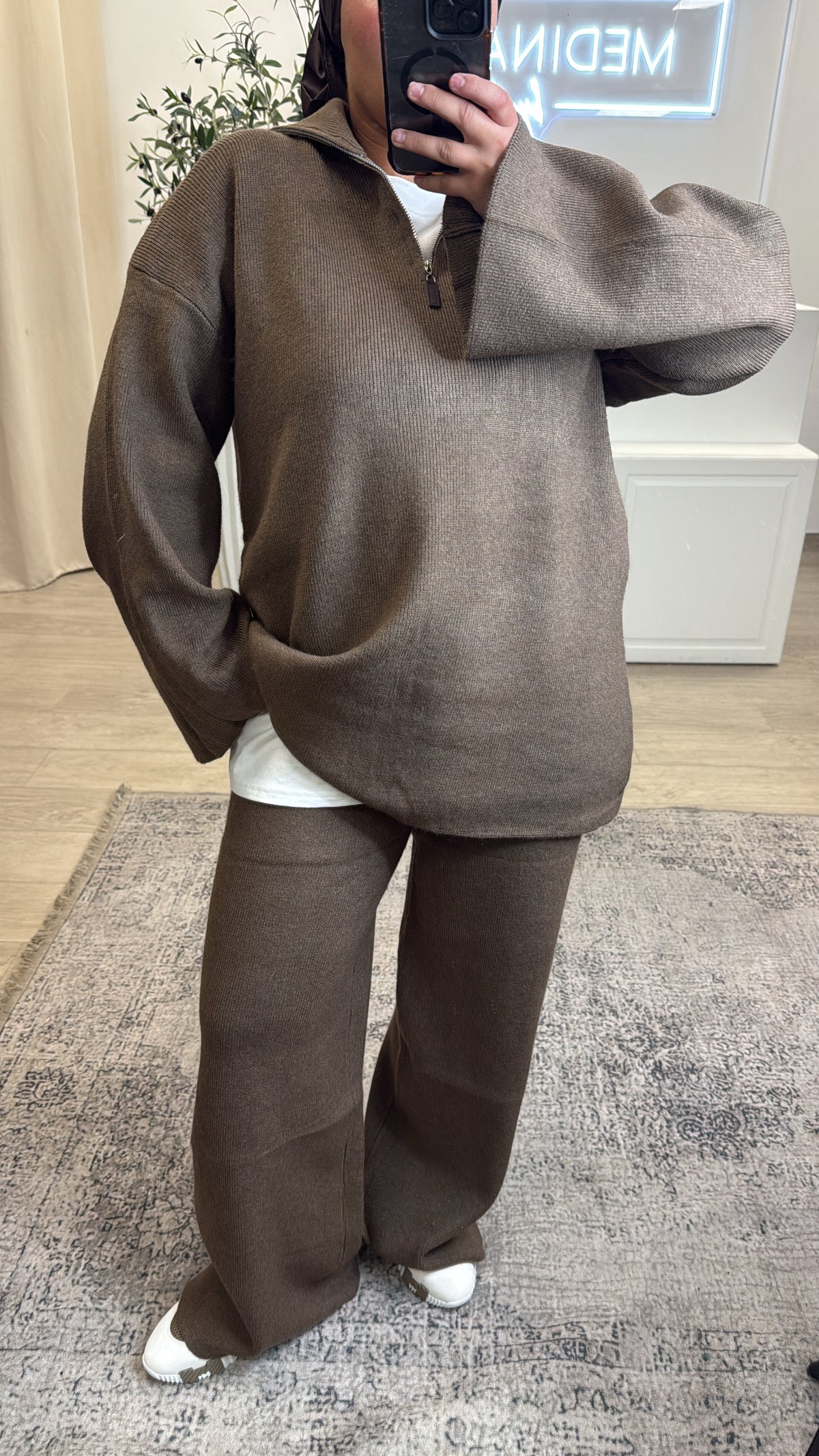 Ensemble haut à zip + pantalon [ mocca ]