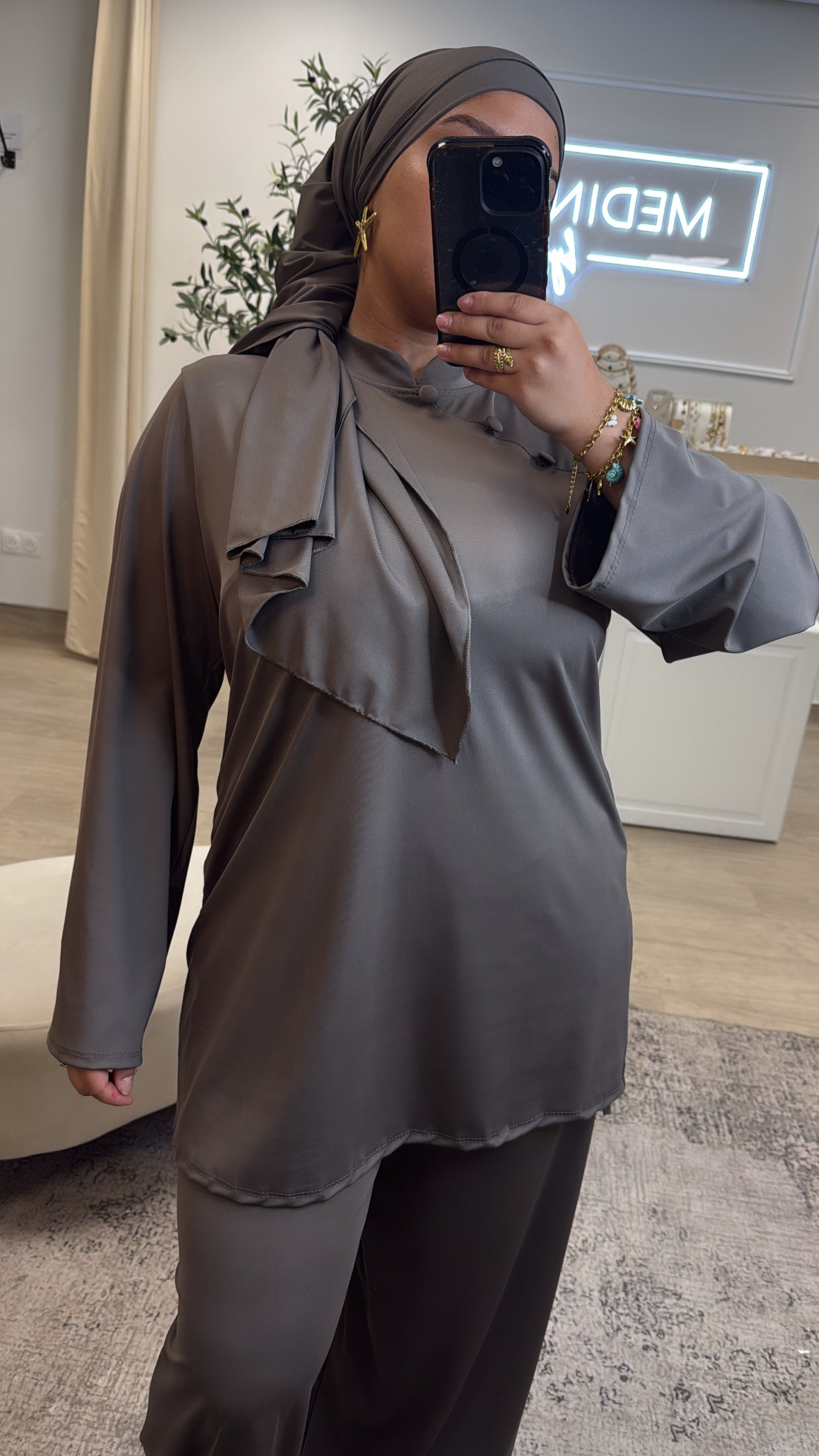 Burkini Premium 3 pièces à bouton [ taupe ]