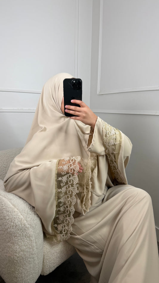 ABAYA KHIMARS DENTELLE [ crème ]