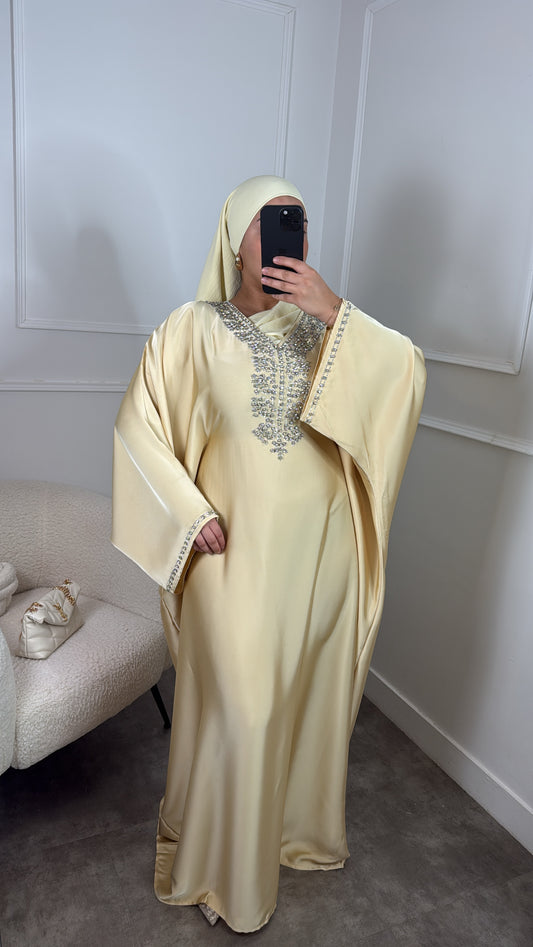 ABAYA FARASHA CINTRÉ CRISTAL [ Jaune ]