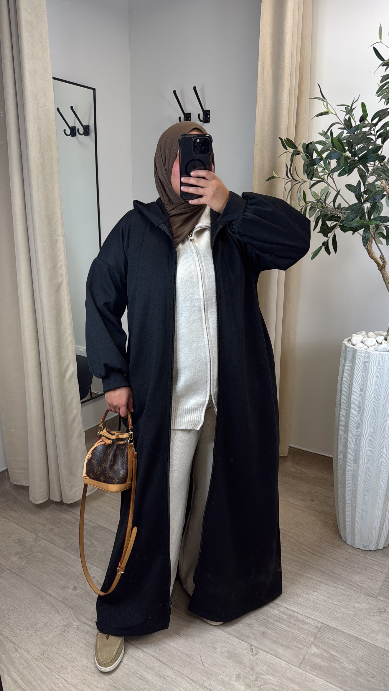 Gilet long à zip [ Noir ]